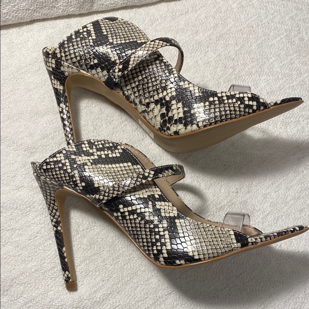 Aldo Snakeskin Patterned stiletto heels sexy reptile formal chic shoes open toe - Picture 10 of 12